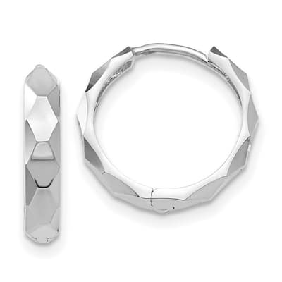 Curata 14k White Gold Faceted 3x14mm Hinged Hoop Earrings
