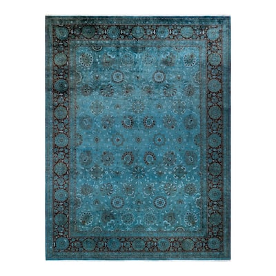 Overton Hand Knotted Wool Vintage Inspired Modern Contemporary Overdyed Blue Area Rug - 9' 2" x 12' 5"