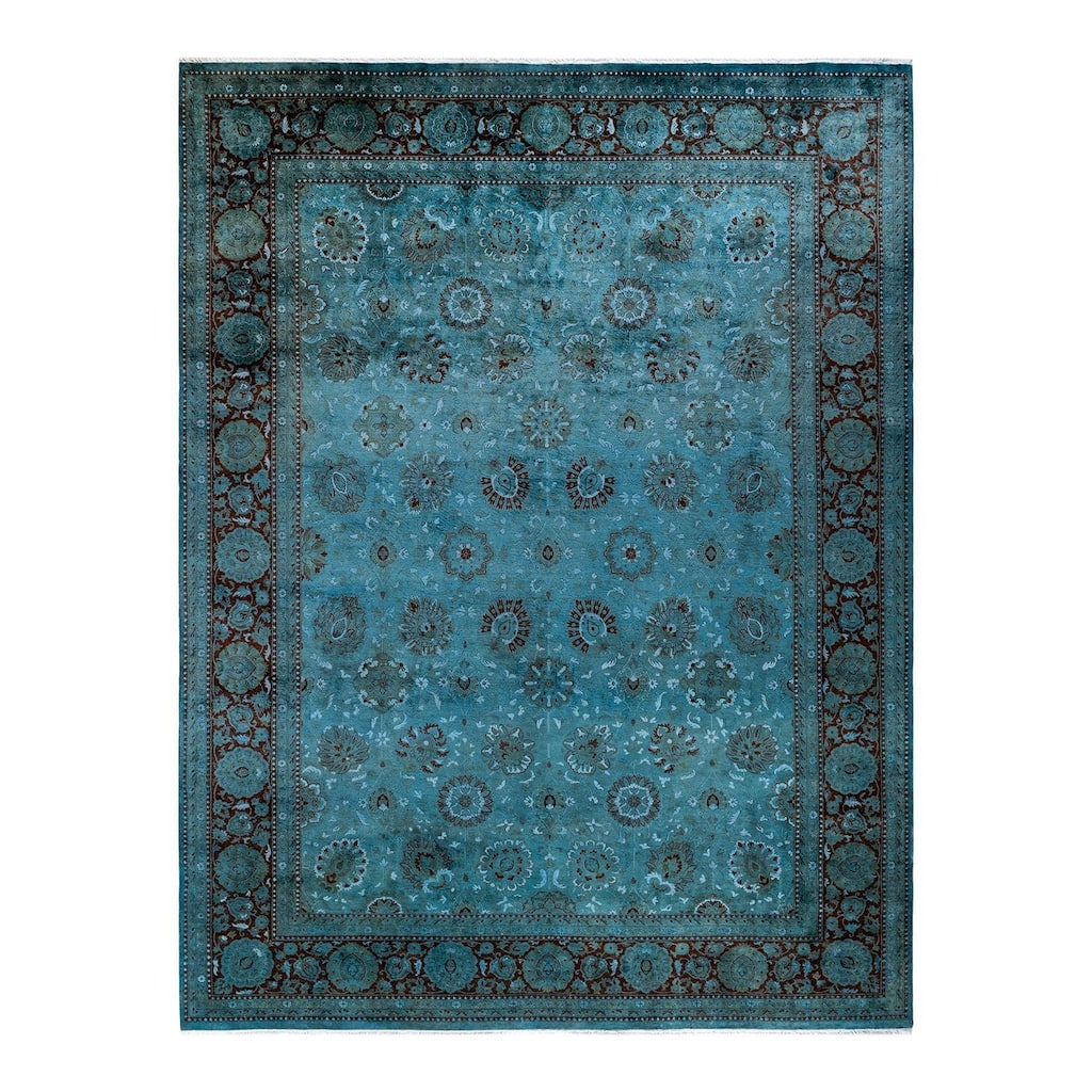 Overton Hand Knotted Wool Vintage Inspired Modern Contemporary Overdyed Blue Area Rug - 9' 2" x 12' 5"