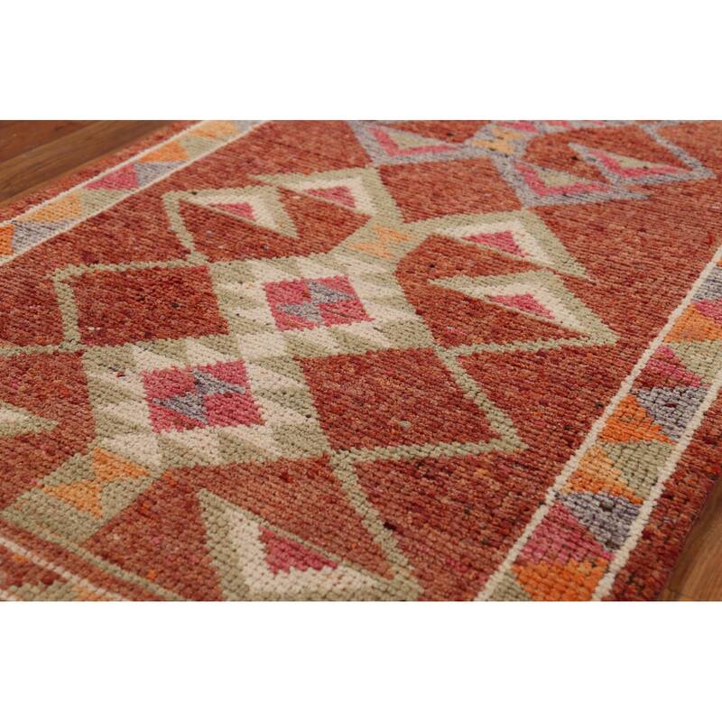 Orange Anatolian Turkish Vintage Runner Rug Hand-Knotted Wool Carpet - 2'9"x 12'9"