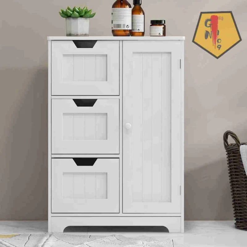 Bathroom Floor Cabinet 3-Drawer Wooden Storage Side Organizer