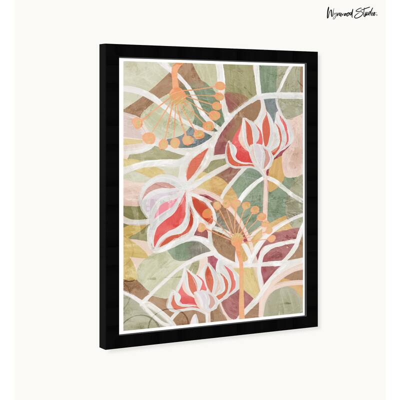 Wynwood Studio Floral Outline Framed Boho Floral 1 Piece Canvas Wall Art