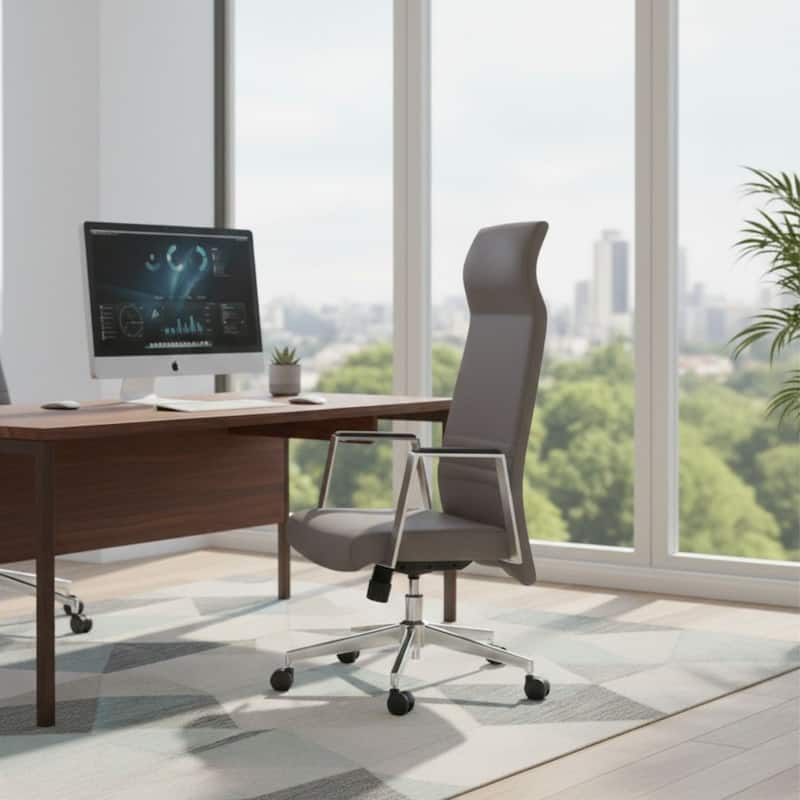 Aleen Ergonomic High Back Leather Office Chair with 360° Swivel, Adjustable Height, Tilt Mechanism & Iron Frame