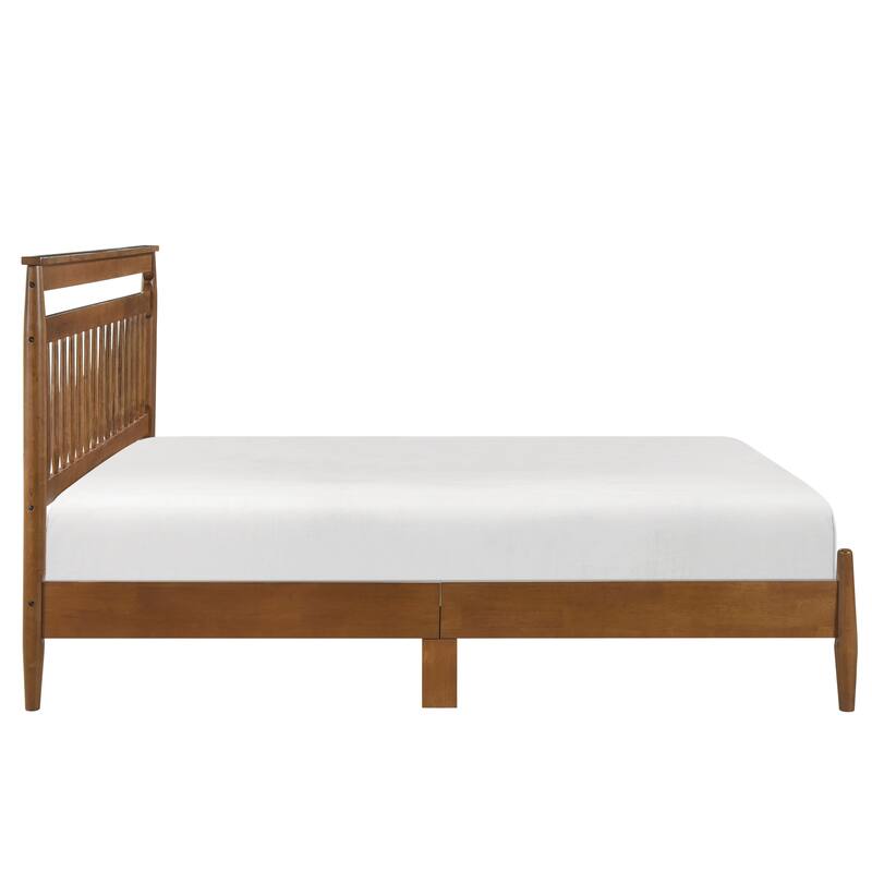 Full Size Chestnut Finish Wood Platform Bed with Transitional Design, Bed in a Box