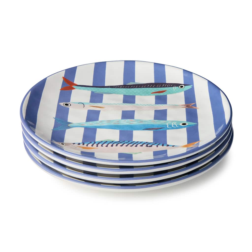 Certified International Something Fishy 11" Dinner Plates, Set of 4 - 11.00"L x 11.00"W x 1.00"H