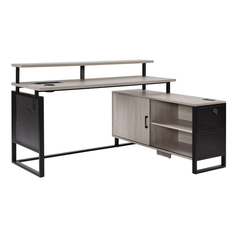 ACE L-Desk with Hutch Shelf - Grey Taupe / Matte Black Frame
