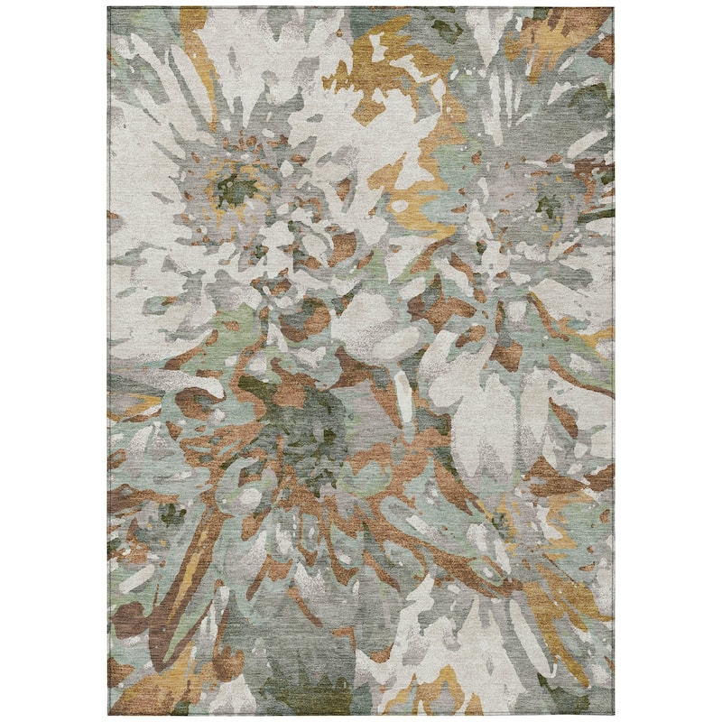 Machine Washable Indoor/ Outdoor Abstract Floral Chantille Rug