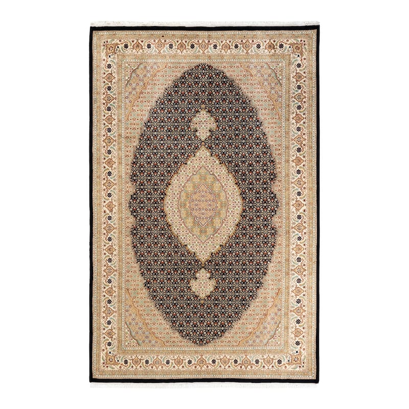 Overton Hand Knotted Wool Traditional Oriental Black Area Rug - 6' x 9' - Black - 6' x 9'
