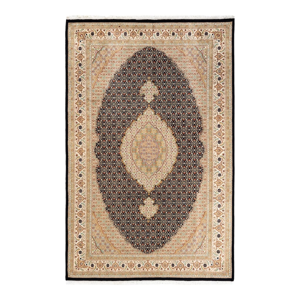 Overton Hand Knotted Wool Traditional Oriental Black Area Rug - 6' x 9'