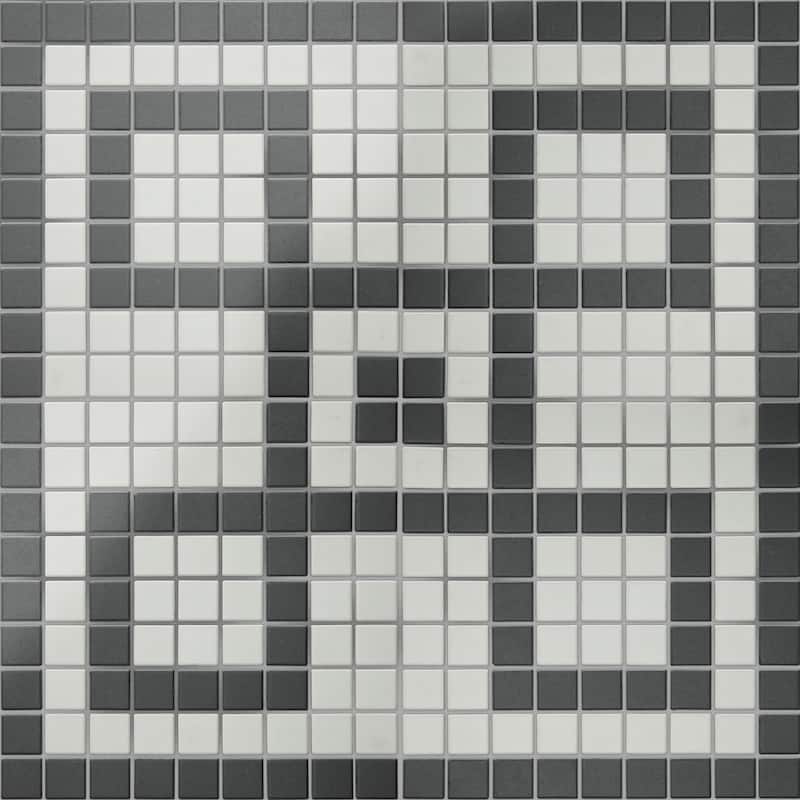 Merola Tile Gotham 1" Greek Corner Unglazed Black and White 8-3/4" x 8-3/4" Porcelain Floor and Wall Tile