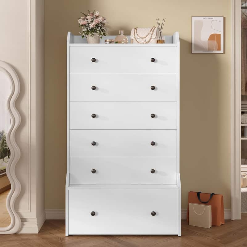 Tall 6 Drawer Dresser Dresser for Bedroom Vertical Dressers Chest of Drawers - White