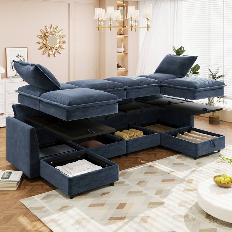 Christopher Knight Home 126" Modular Sectional Sofa with Storage - 126" x 63" x 35"