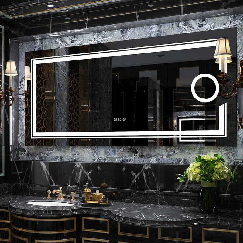 Extra Large Illuminated LED Bathroom Mirror with 3x Magnifier Demister - 48" x 24"