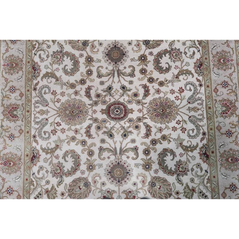 Hand Knotted Oriental 100% Wool Carpet Traditional All-Over Beige & Ivories Agra Area Rug - 9' 3'' X 6' 0''