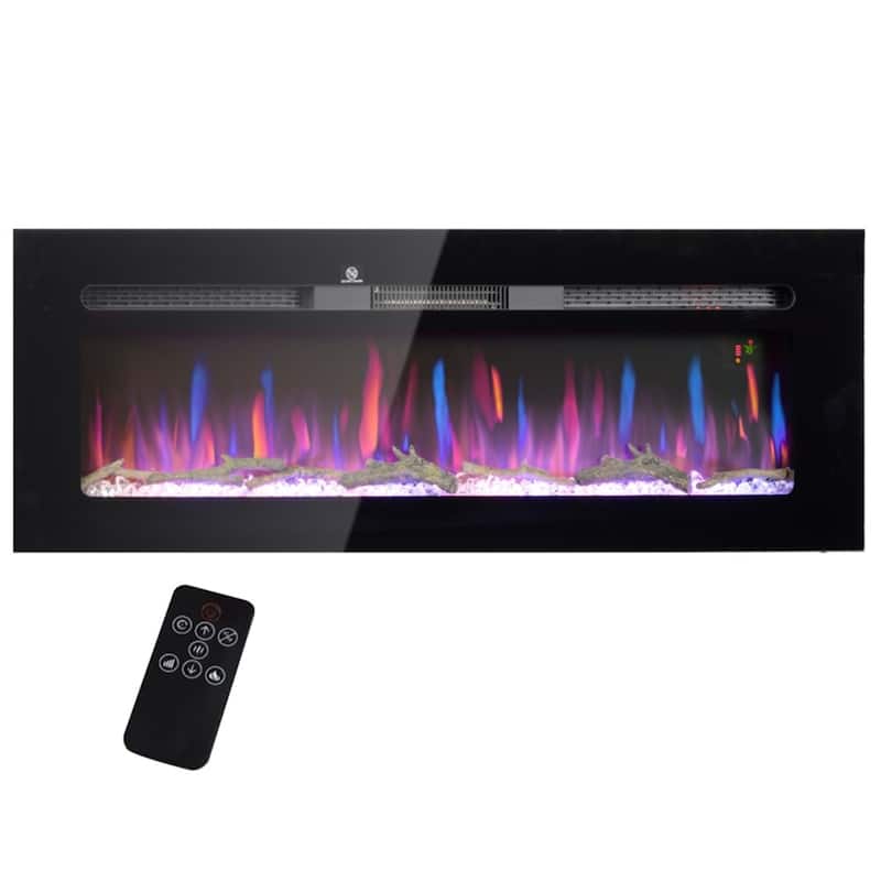 Black Wall-Mount Electric Fireplace 50" with Remote and Recessed Design Adjustable Flame & Heater