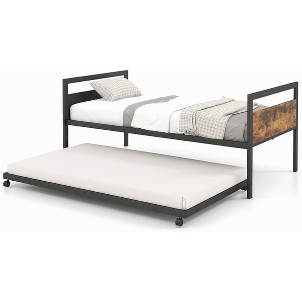 slide 2 of 5, Twin size Industrial Farmhouse Metal Wood Daybed with Trundle Bed Frame - Multi Multi
