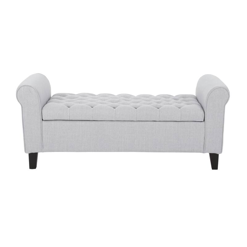 Roomfitters Upholstered Storage Bench with Tufted Design and Wooden Legs, Multi-functional End of Bed Bench