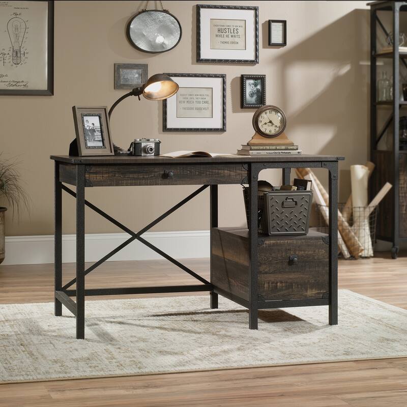 Rustic Industrial Computer Desk with 2 Drawers 47 Inch Long Brown Workstation