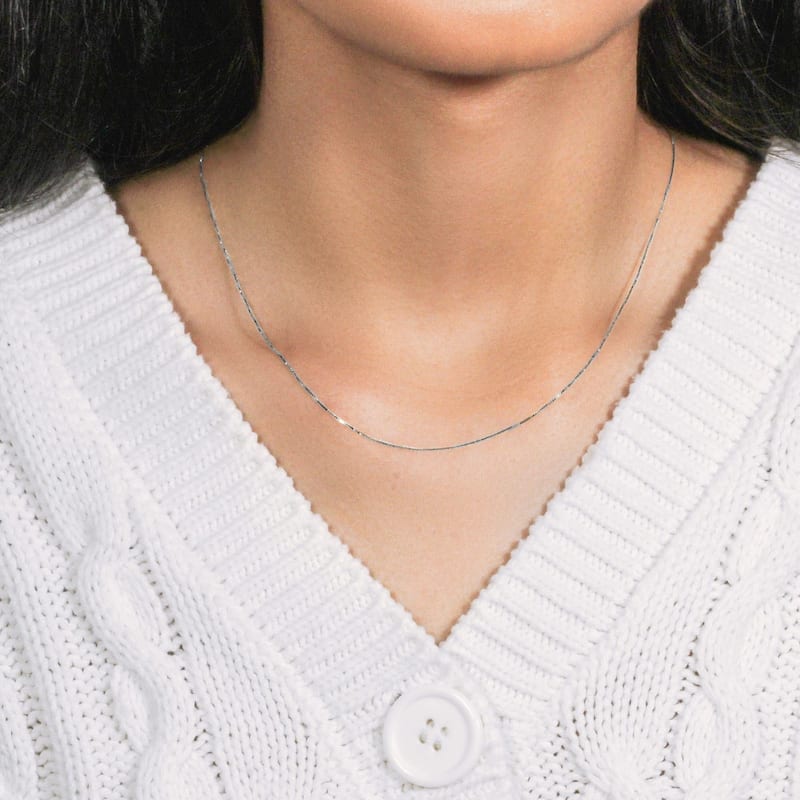 MayaMila 10k Solid White Gold Classic Box Chain Necklace 0.6mm