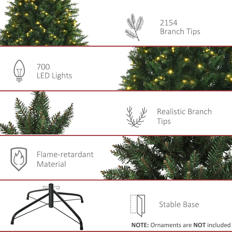 HOMCOM 7 ft. Christmas Tree with Lights, LED Christmas Tree with Stand, Prelit Christmas Tree - 6.89 ft