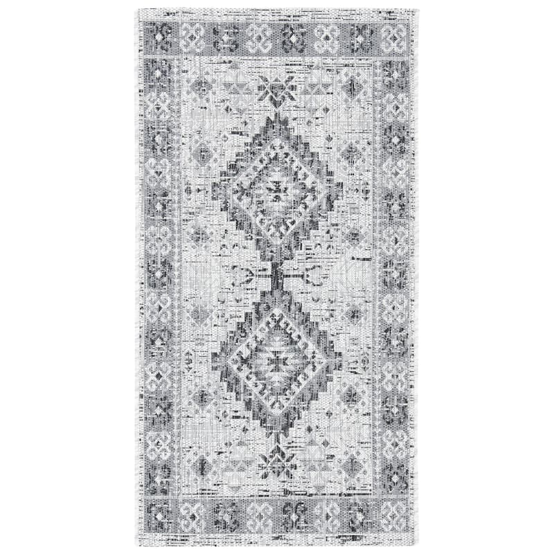 SAFAVIEH Courtyard Adrielle Outdoor Waterproof Patio Backyard Rug - 2' x 3'7" - Light Grey/Charcoal
