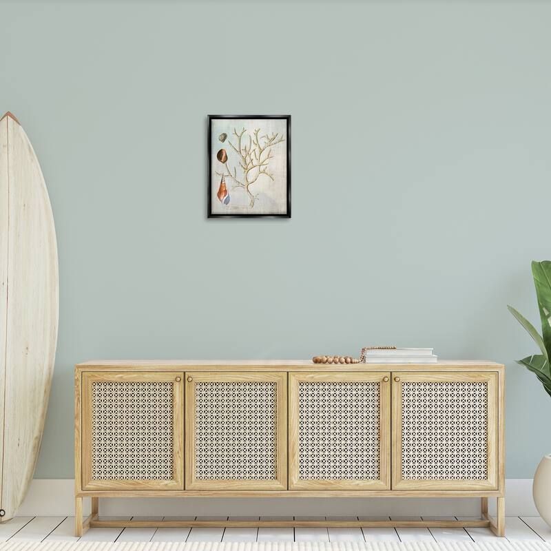 Stupell Seashells and Coral Branch Framed Floater Canvas Wall Art Design By Susan Arnot