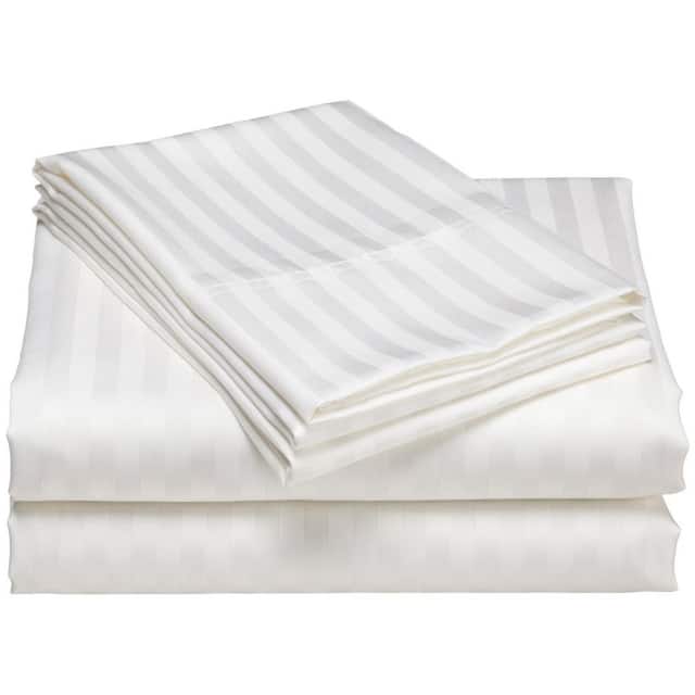 1200 Thread Count Cotton Deep Pocket Luxury Hotel Stripe Sheet Set - White - Queen
