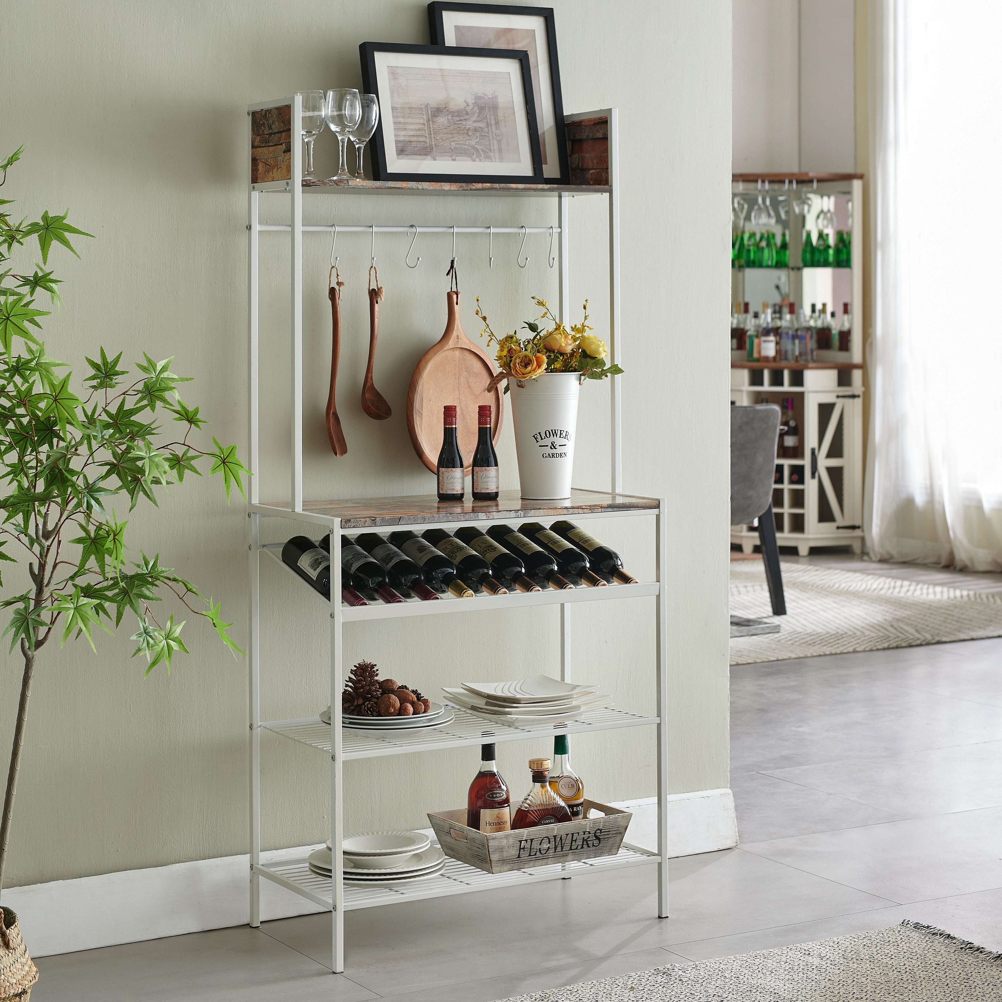 White bakers rack with wine storage shop