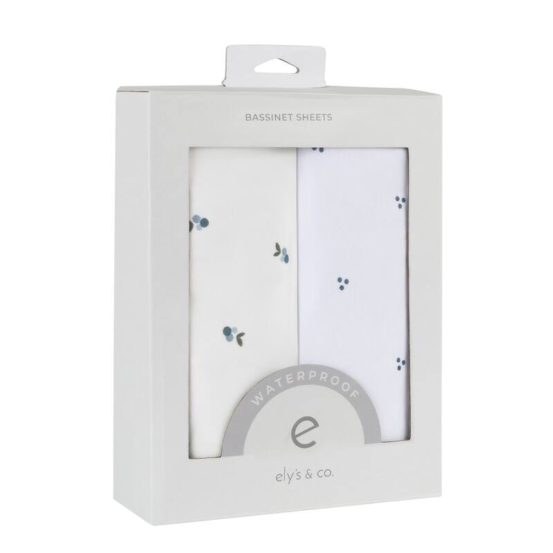 Ely's & Co. Baby Fitted Waterproof Bassinet Sheet Set - 2 Pack - 32" x 16" - Blue Cluster Dot & Berry