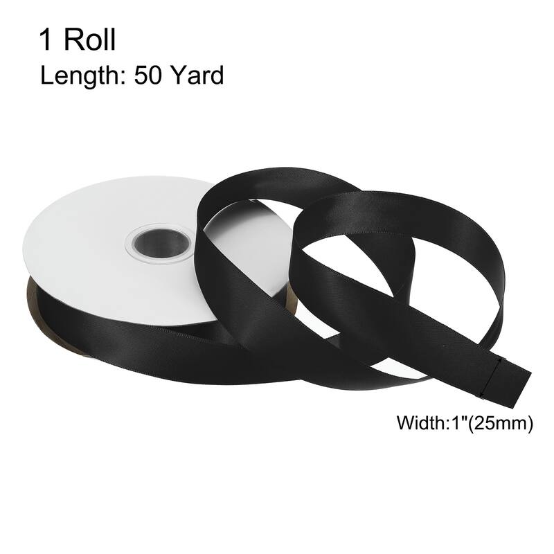 Satin Ribbon Grosgrain Valentine Solid Double Face Wedding Ribbon - Black - 1" x 50 Yard