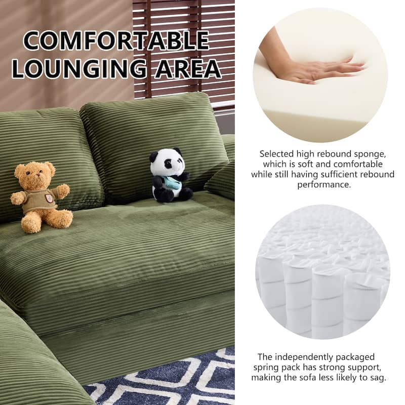 Corduroy Compressed Sofa Couch with 3 Back Cushions and 2 Throw Pillows, Soft Cloud Sofa for Living Room