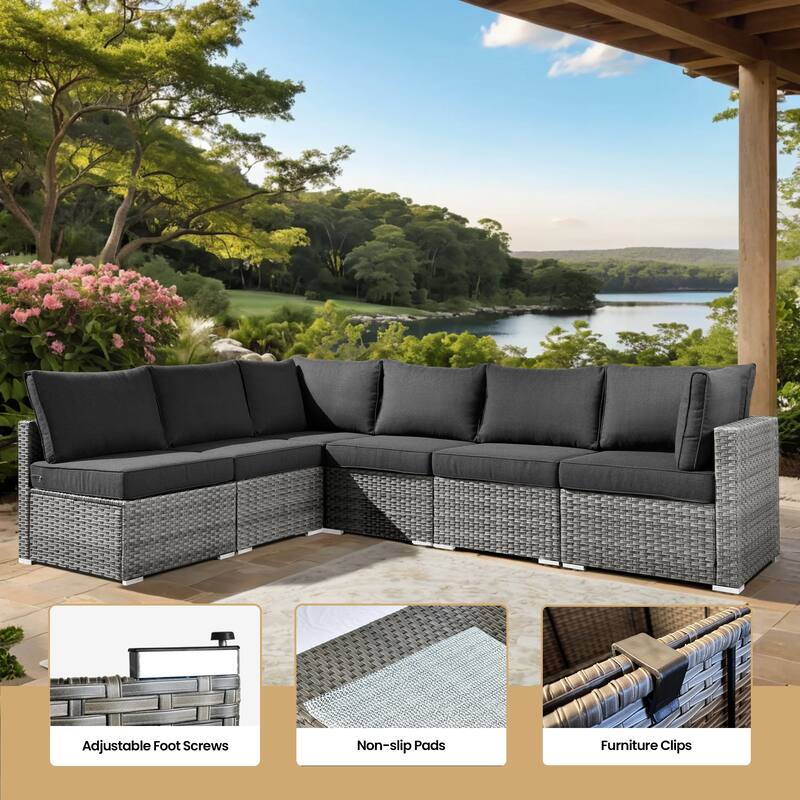 XIZZI 8-piece Patio Wicker Furniture Sectional Set with Firepit