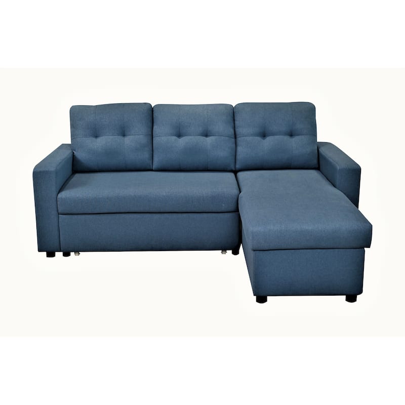 Convertible L-Shaped Sleeper Sofa, Blue Polyester, 80x59x36 inches, 183 lbs, Space-Saving