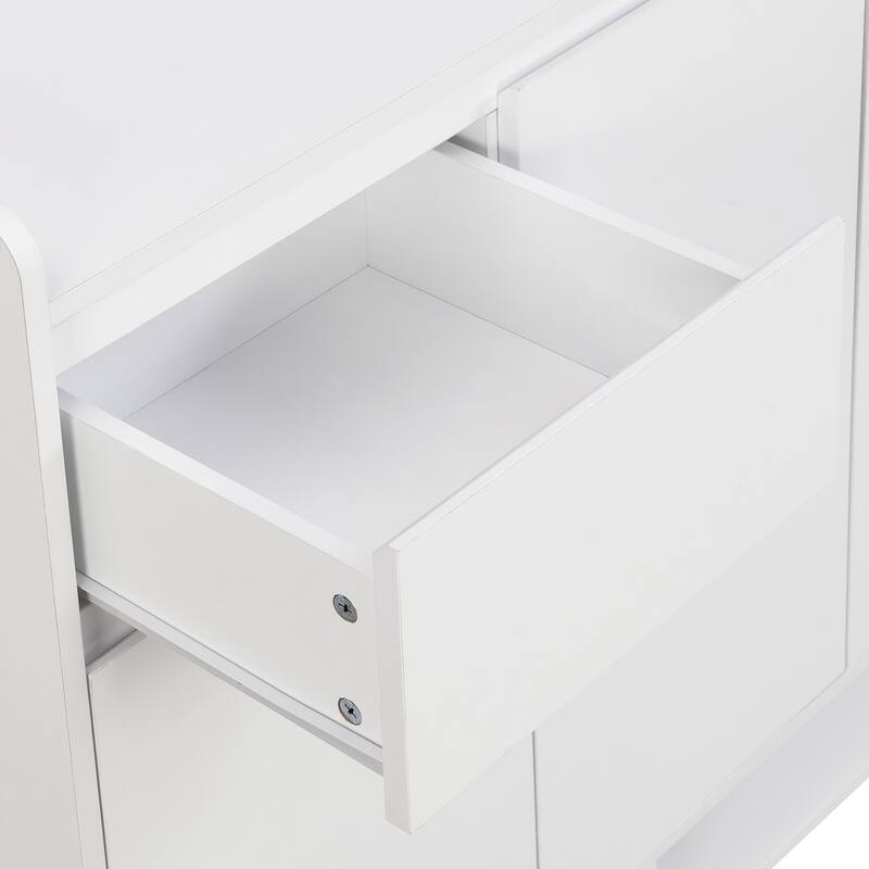 Modern Shoe Cabinet Organizer with Adjustable Shelves, Drawer & Beveled Handle Doors