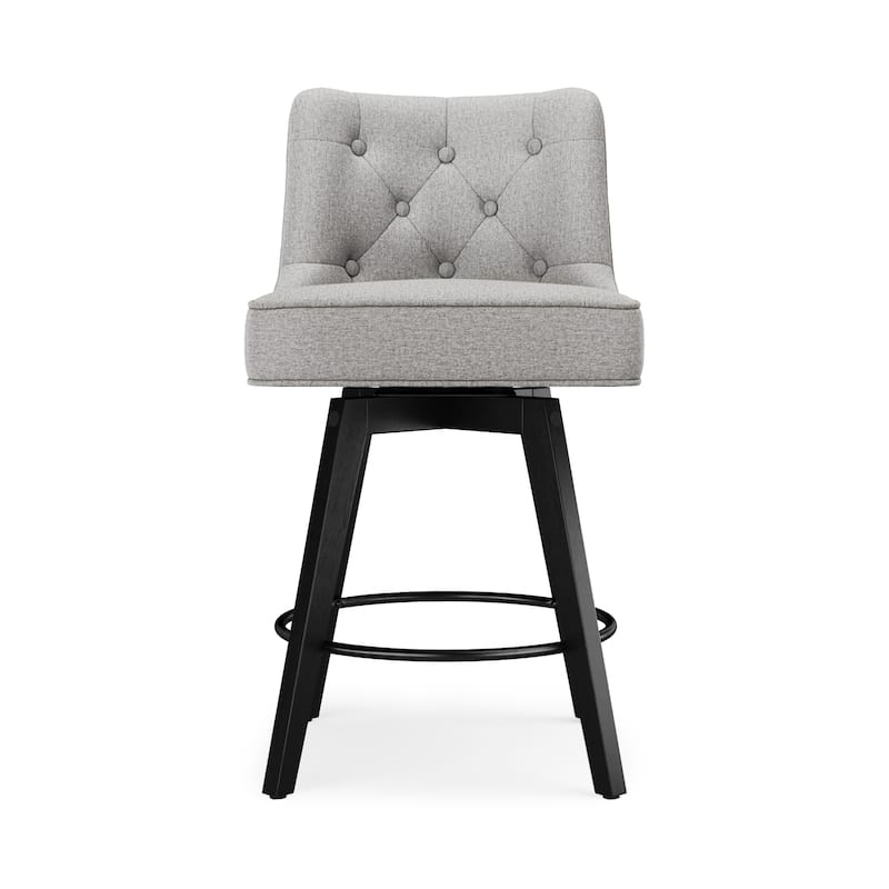Modern 26.in Swivel Bar stool Upholstered Wooden Counter Height Footrest Armless Stool with Back - Set of 4 - Grey/Fabric