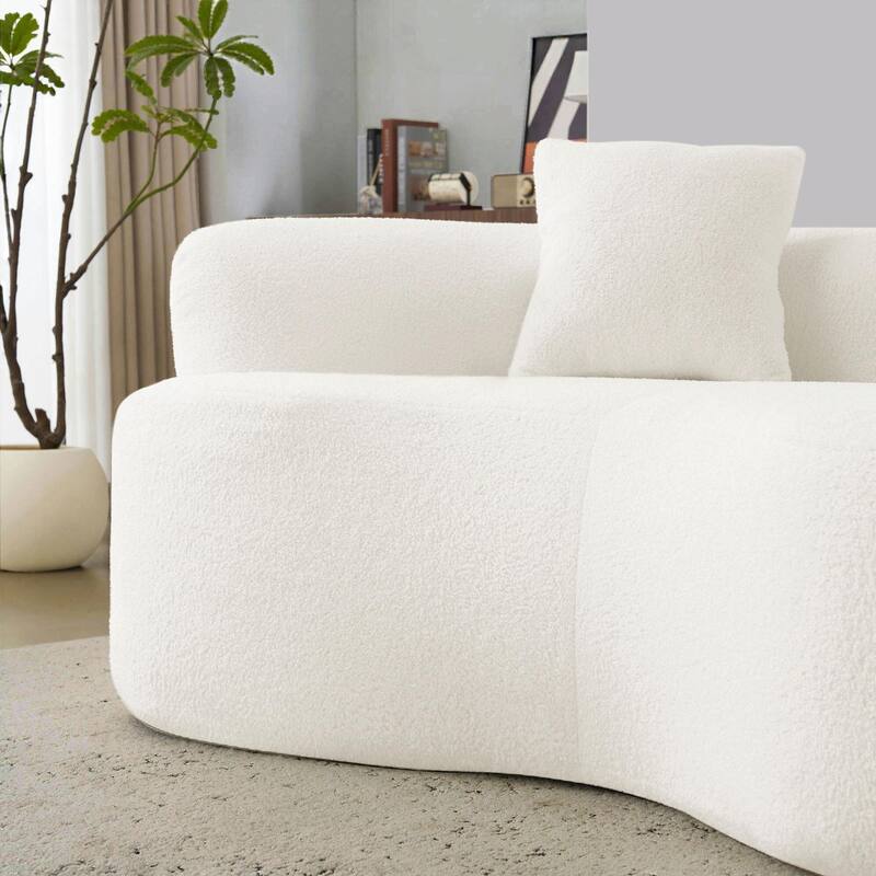 66.93" Curved Loveseat - White Full Compression Sponge Sofa with Teddy Velvet Fabric