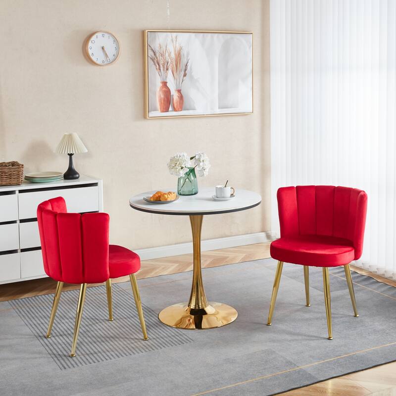 Modern 2 Piece Velvet Kitchen Dining Chairs with Cushions, Gold Metal Legs, Backrest for Dining Room Kitchen Living Room Bedroom