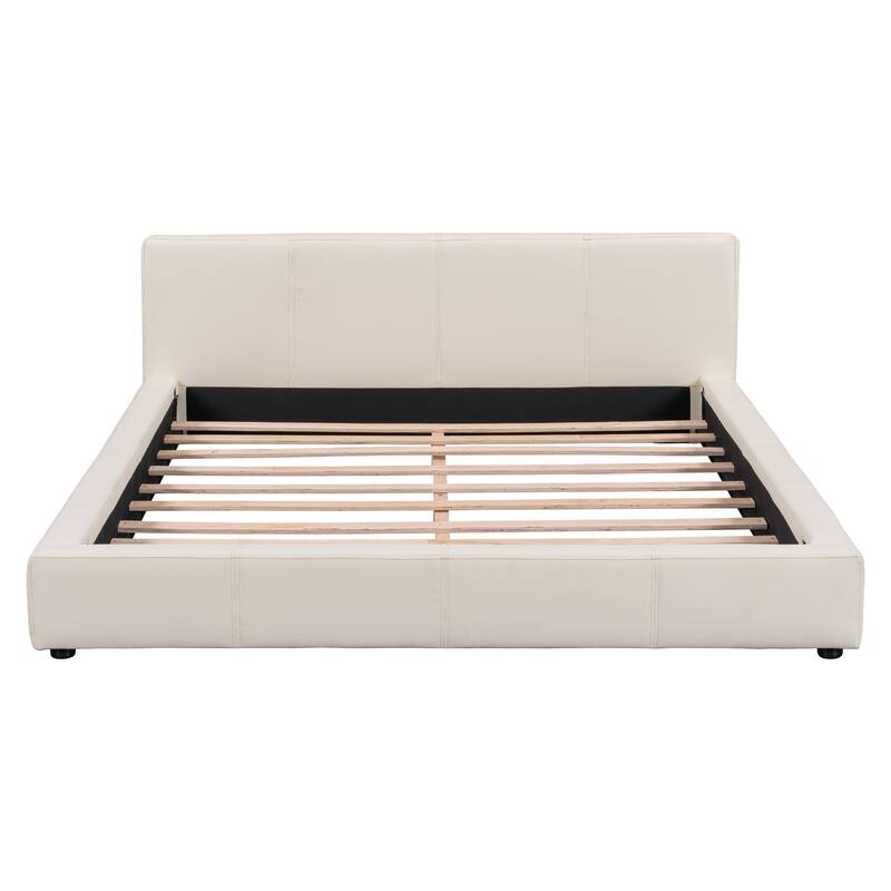 Roomfitters Faux Leather Upholstered Bed Frame with Birch Wood Slats