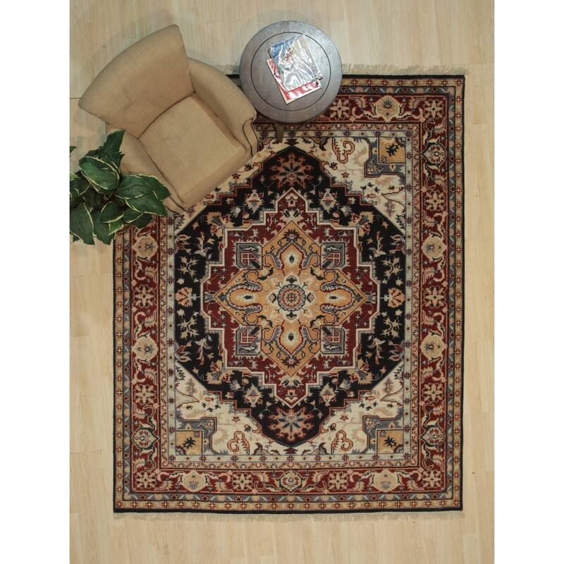 Navy Hand Knotted Wool Traditional Heriz Weave Rug, 8' x 10', Elegant Plush Floor Covering - L
