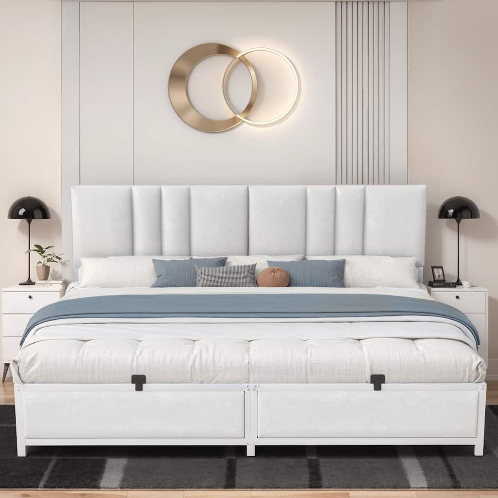 Platform Bed Frame with Ajustable Upholstered Headboard, Bed with USB Port and Charge Station