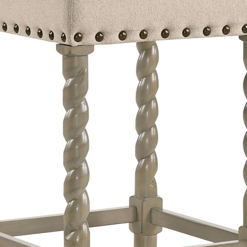 Backless Upholstered Square Seat Bar Stool with Nailhead Trim and Solid Wood Frame for Kitchen Bar Island