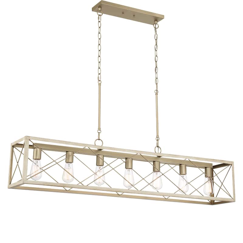 Kiro 7-light Farmhouse 48In Linear Chandelier Rectangle Dining Lights with UL - 48'' W x 7.78'' D x 11'' H