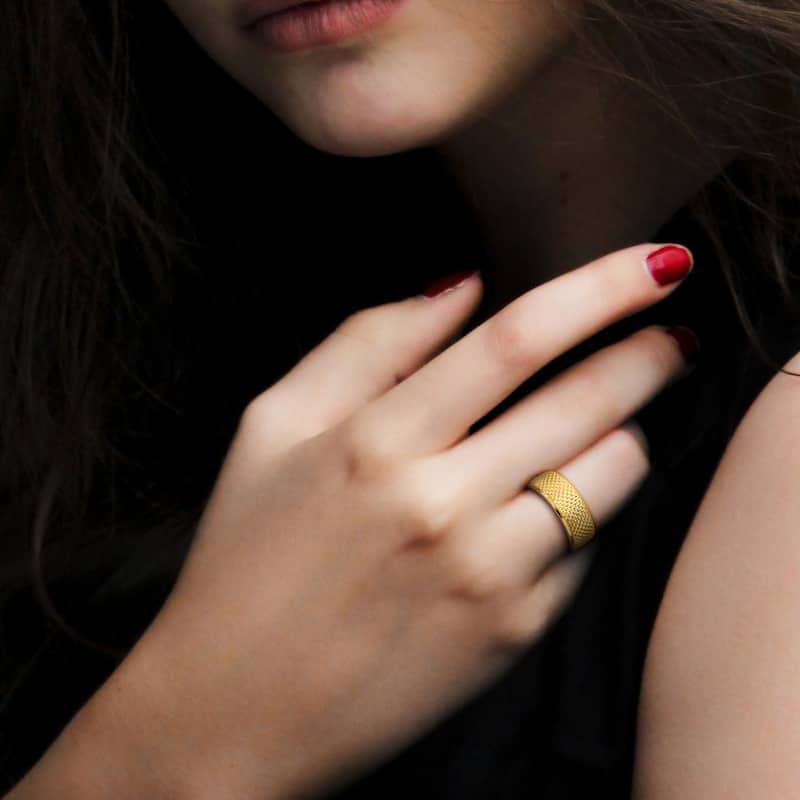 Miadora 8mm Geometric Pattern Wedding Band in 14k Yellow Gold