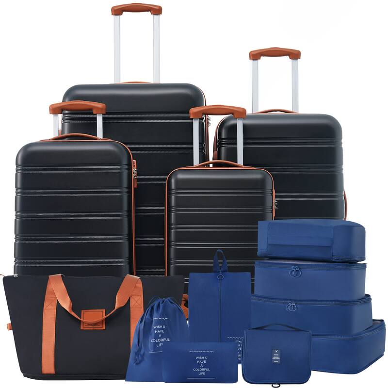 Luggage Set 4 Piece, ABS Hardside Expandable Luggage w/Spinner Wheels, TSA Lock, Spinner Wheels, Travel Bag - Black