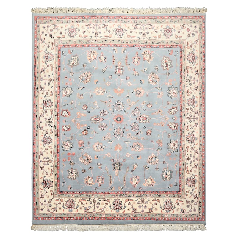 7'10''x10 Hand Knotted Wool Baby Blue Kashaan Traditional Botanical Area Rug - 7' 10'' x 10'
