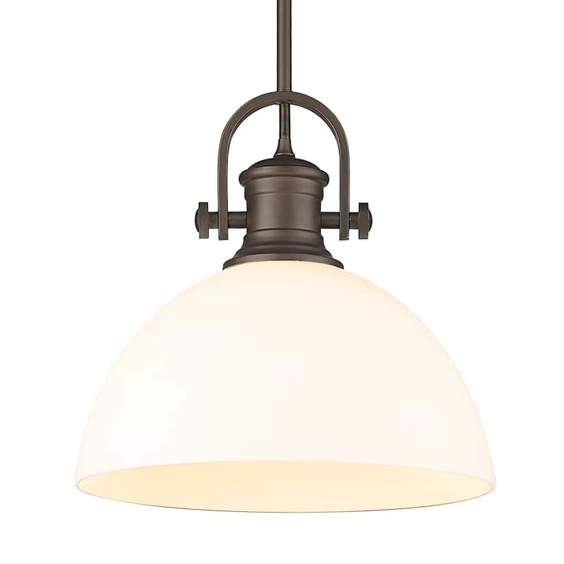 Yep by Golden Lighting Hines 1-light 14in Pendant in Rubbed Bronze and Opal Glass