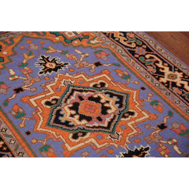 Geometric Heriz Serapi Oriental Rug Handmade Blue Wool Carpet - 3'11"x 5'10"