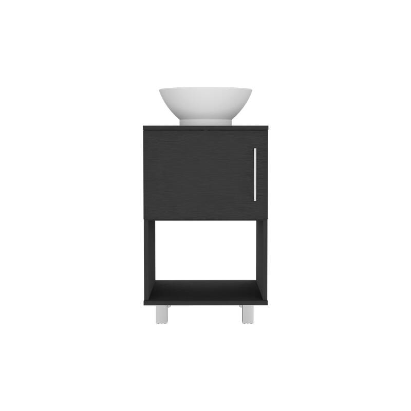 18" Bathroom Vanity with Four Legs, One Door Cabinet and Open Shelf, White Finish for Small Bathrooms