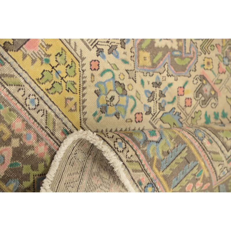 Hand Knotted Oriental 100% Wool Carpet Traditional Floral Beige & Ivories Tabriz Area Rug - 9' 5'' X 6' 5''
