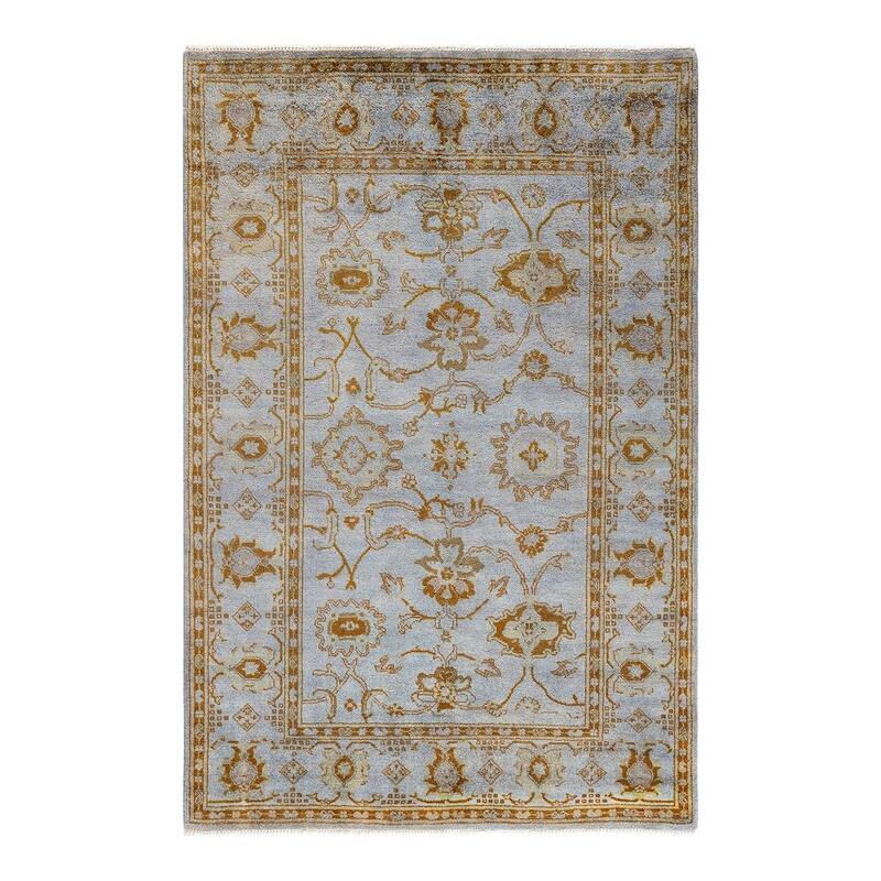 Overton Hand Knotted Wool Vintage Inspired Modern Contemporary Overdyed Blue Area Rug - 4' 7" x 6' 10"